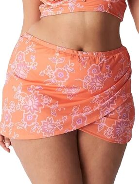 Cacique Nectarine Floral Faux-Wrap Swim Skirt Size 14 NWT